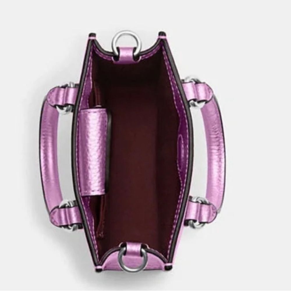 NWT Coach North South Mini Tote Silver / Lilac Metallic - Picture 3 of 7